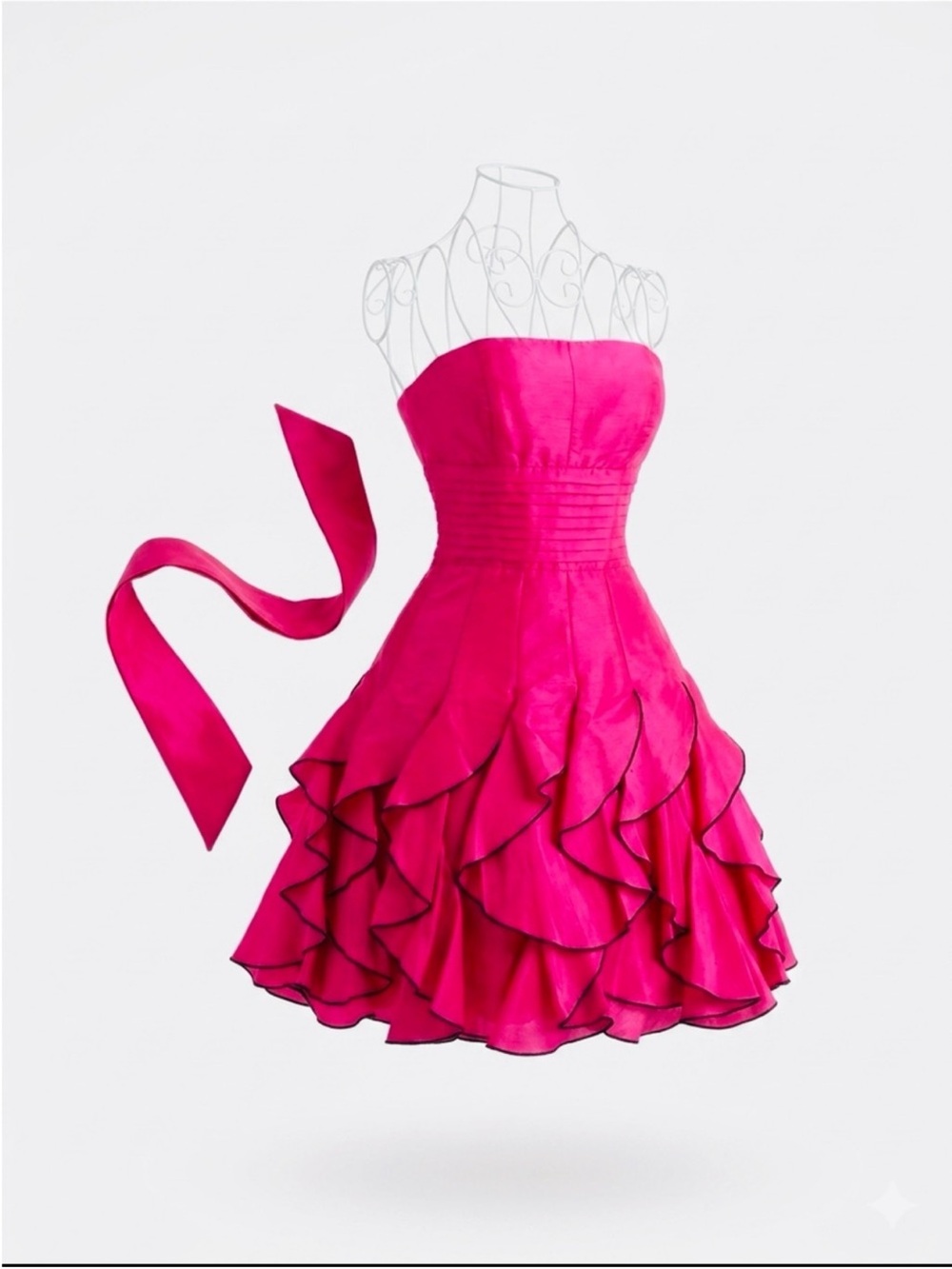 Strapless Hot Pink Ruffled Party Dress